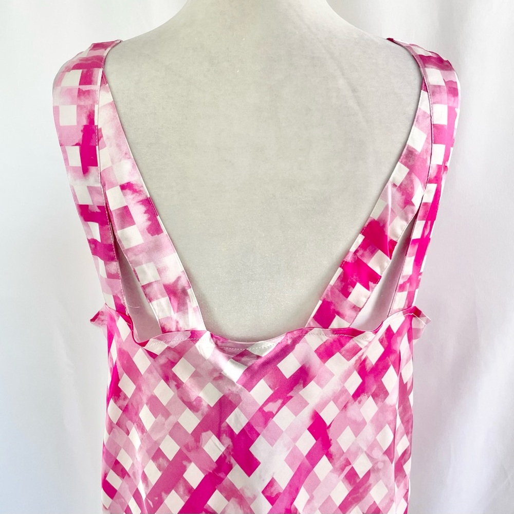 New Chloe Kristyn Gingham Satin Double Strap Cowl Neck Tank Top Pink Size Large - Picture 9 of 16